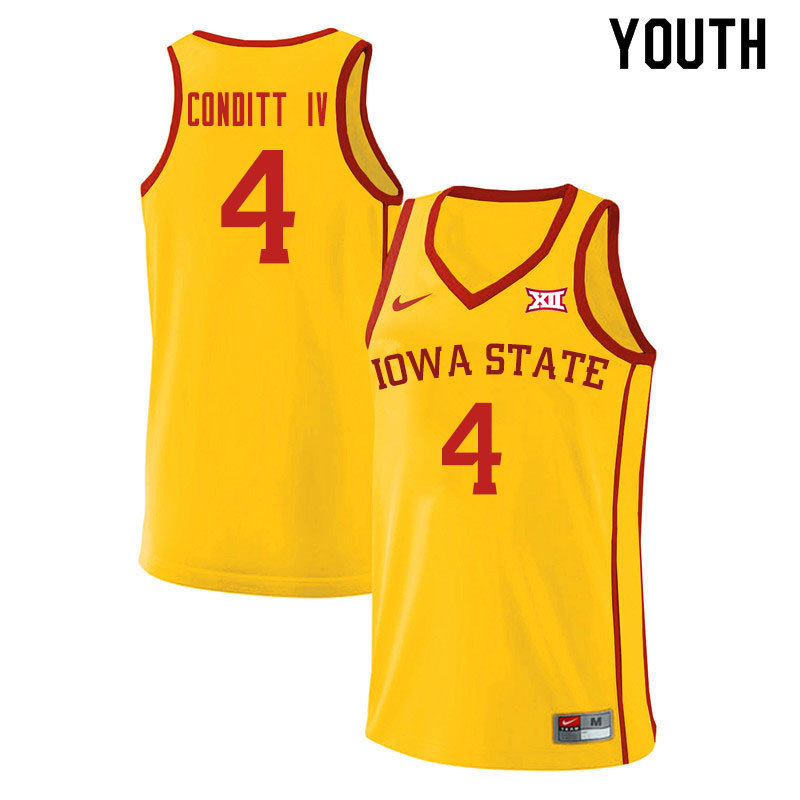 Youth #4 George Conditt IV Iowa State Cyclones College Basketball Jerseys Sale-Yellow